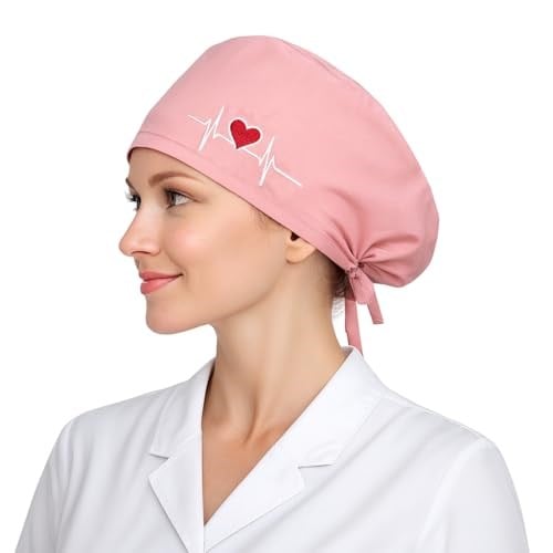 Okanmed Kalp Atışlı Pembe Desenli Doktor Hemşire Aşçı Cerrahi Bone Hastane Bone Bandana M406