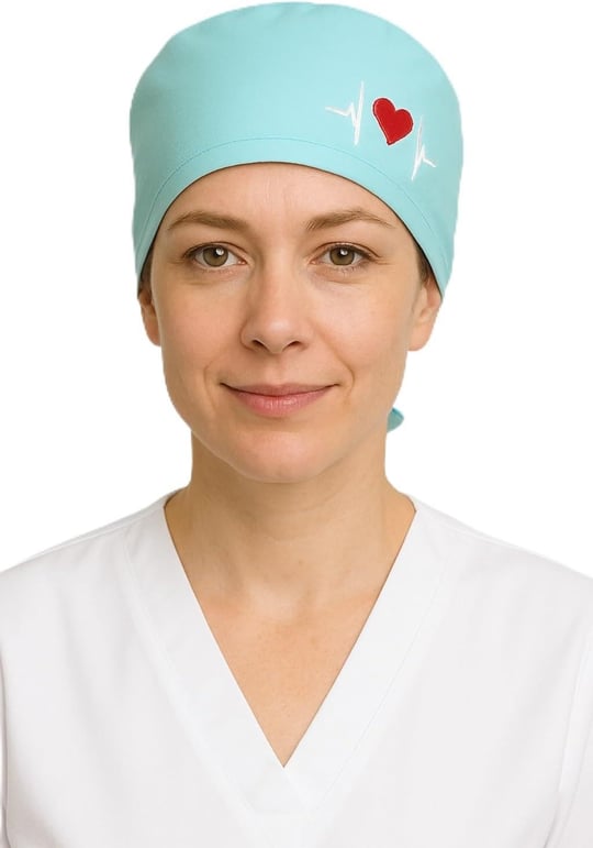 Okanmed Kalp Atışlı Turkuaz Desenli Doktor Hemşire Aşçı Cerrahi Bone Hastane Bone Bandana M408