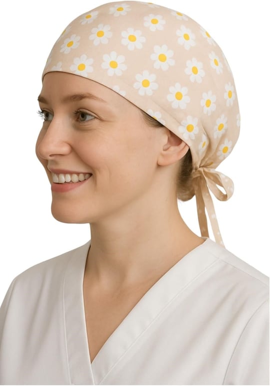 Okanmed Papatyalı Krem Doktor Hemşire Aşçı Cerrahi Bone Hastane Bone Bandana M449
