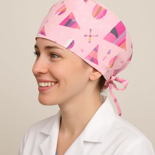 Okanmed Pembe Desenli Doktor Hemşire Aşçı Cerrahi Bone Hastane Bone Bandana M401