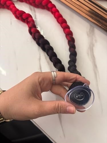Ombre Kask Saçı, Kırmızı-Siyah Örgülü Motosiklet Saçı, Degrade Renk Geçişli Kask Aksesuarı, Yapışkanlı Uçlu