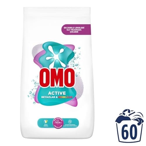 Omo Active Beyazlar ve Renkliler için Toz Çamaşır Deterjanı, 9 kg, 60 Yıkama, 1 Paket (1 x 9000 g)