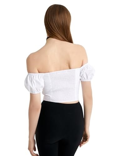 Omzu Açık Poplin Bluz Önden Bağlamalı Fiyonk Detaylı Kalp Yaka