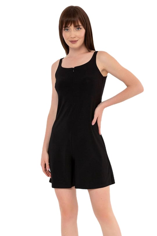 Önden Fermuarlı U Yaka Mini Tulum