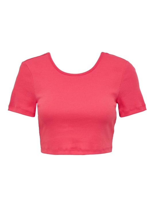 ONLY Kadın Kısa Kol Crop T-Shirt, Bisiklet Yaka, Pembe, L