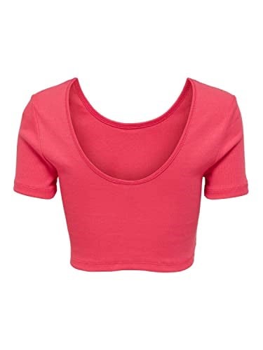 ONLY Kadın Kısa Kol Crop T-Shirt, Bisiklet Yaka, Pembe, L