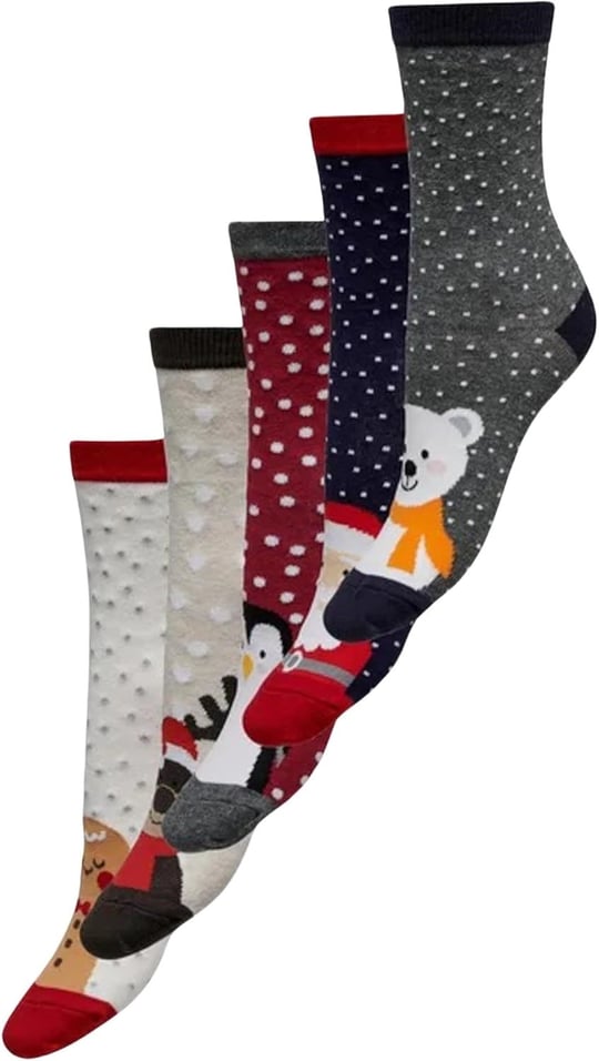 ONLY Kadın ONLCHRISTMAS 5-PACK SOCKS IN A BOX Çorap, Açık Gri Melanj, ONE SIZE