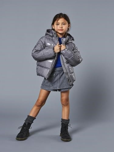 Only Kogmercedes Life Aop Puffer Çocuk Günlük Mont 15327417-DECEMBER-SKY Gri