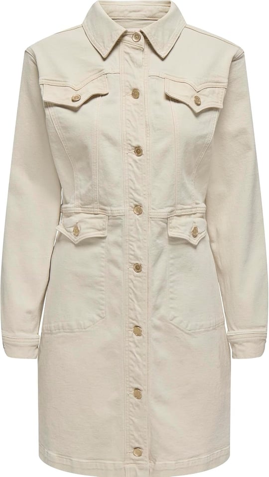 ONLY ONLAUGUSTA LS ECRU SHORT DRESS MAE Kısa Elbise Kadın