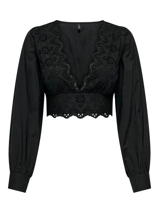 ONLY ONLLOU LIFE EMB L/S V-NECK SHORT TOP PTM Tişört Kadın