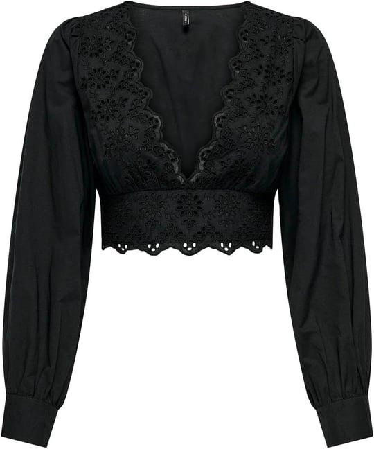 ONLY ONLLOU LIFE EMB L/S V-NECK SHORT TOP PTM Tişört Kadın