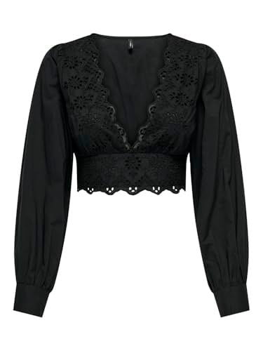 ONLY ONLLOU LIFE EMB L/S V-NECK SHORT TOP PTM Tişört Kadın
