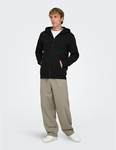 Only & Sons Kapüşon Yaka Siyah Sweatshırt ONSCERES ZIP THR. HOODIE SWEAT NOOS, 165-22018684