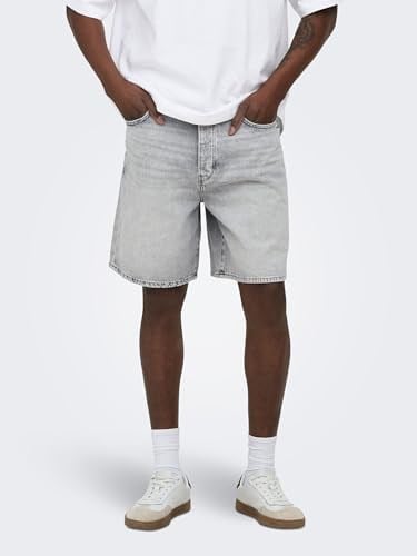 Only & Sons Onsfade Rahat Kalıp Jean Şort, XL, 22033157, Gri, Erkek