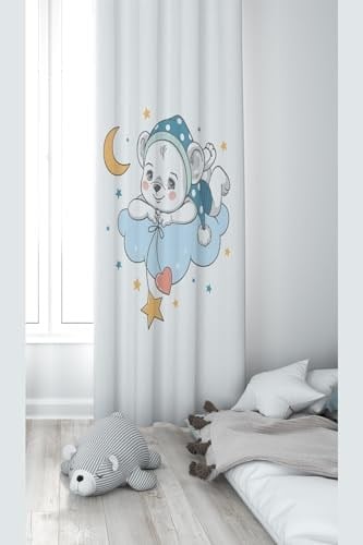 ontheclouds Ayıcık Desenli Dijital Baskı Fon Perdesi, 140 x 240, FONPRD15, beyaz-mavi