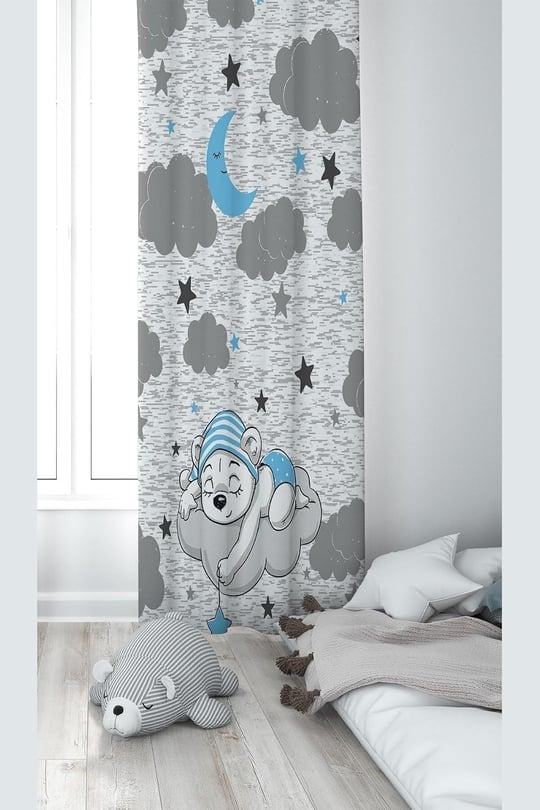 ontheclouds Ayıcık Desenli Dijital Baskı Fon Perdesi, 70 x 270, FONPRD9, gri-mavi
