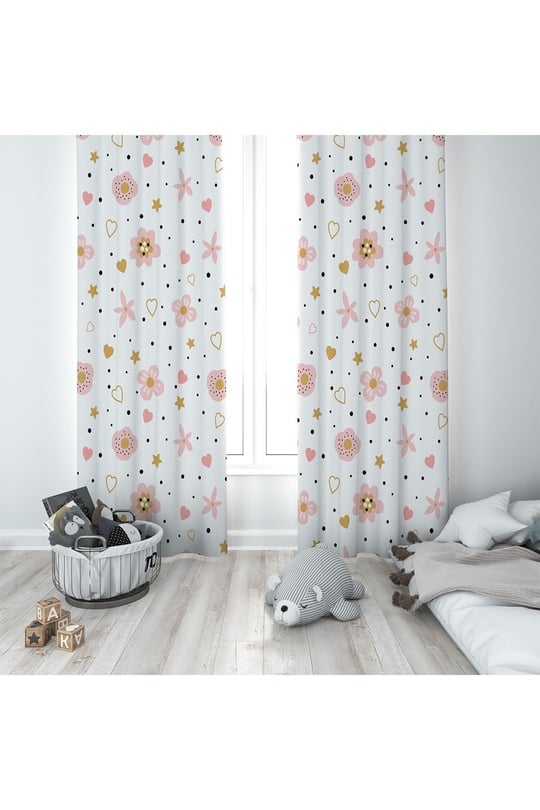 ontheclouds Beyaz Çiçek Desenli Dijital Baskı Fon Perdesi, 140 x 270, FONPRD19, beyaz-çiçekli