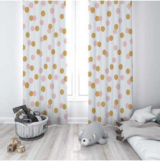 ontheclouds Beyaz Puantiyeli Dijital Baskı Bebek Çocuk Fon Perdesi, 70 x 270, FONPRD19, pembe-çizgili