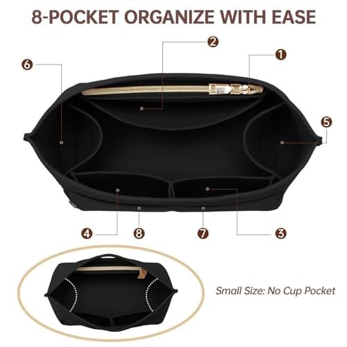OPPOSHE Longchamp Le Pliage için Çanta Düzenleyici Ekleme, Premium Keçe Uzun Şampiyon Çanta El Çantası Kadın Bez Düzenleyici Ekleme 9 Bölmeli (Büyük, Siyah)