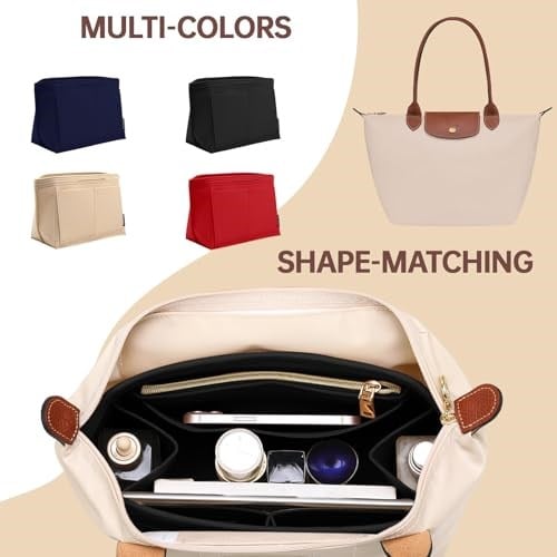 OPPOSHE Longchamp Le Pliage için Çanta Düzenleyici Ekleme, Premium Keçe Uzun Şampiyon Çanta El Çantası Kadın Bez Düzenleyici Ekleme 9 Bölmeli (Büyük, Siyah)
