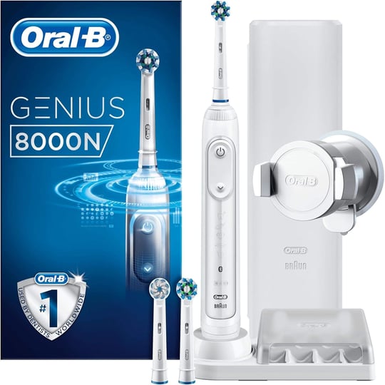 Oral-B Genius 8000N Elektrikli Diş Fırçası, Bluetooth Bağlantılı, 3 Fırça Başlığı, Seyahat Kılıfı, Beyaz/Gümüş