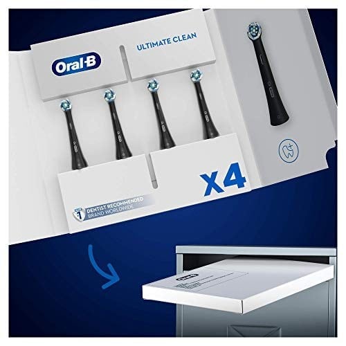Oral-B iO Ultimate Clean Elektrikli Diş Fırçası Başlığı, Daha Derin Plak Çıkarma için Bükülmüş ve Açılı Kıllar, 4lü Paket, Posta Kutusu için Uygun, Siyah