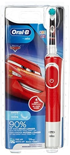 Oral-B Kids Cars Elektrikli Diş Fırçası, 3 yaş üstü için elektrikli diş fırçası, diş bakımı için 2 fırçalama modu, ekstra yumuşak kıllar, 4 çıkartma, kırmızı (tasarım değişebilir)