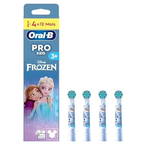 Oral-B Pro Kids Disney Buz Kraliçesi Yedek Fırçalar, Hassas Diş Etleri İçin Yuvarlak ve Yumuşak Uçlar, Çocuklar İçin Elektrikli Fırçalar İçin Uygun, 4lü Paket