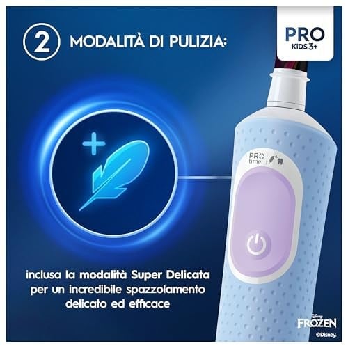 Oral-B Pro Kids Elektrikli Diş Fırçası Çocuk, Disney Frozen 1 Yumuşak Fırça, 1 Seyahat Çantası, Zamanlayıcı ve Titreşim, Şarj Edilebilir Pil, 4 Çıkartma, 3 Yaş ve Üstü
