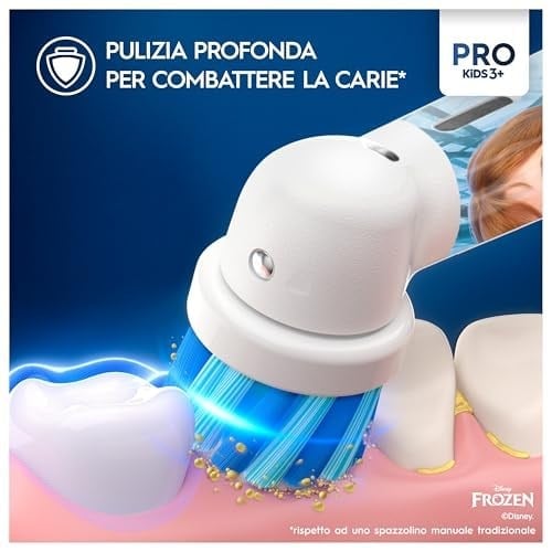 Oral-B Pro Kids Elektrikli Diş Fırçası Çocuk, Disney Frozen 1 Yumuşak Fırça, 1 Seyahat Çantası, Zamanlayıcı ve Titreşim, Şarj Edilebilir Pil, 4 Çıkartma, 3 Yaş ve Üstü