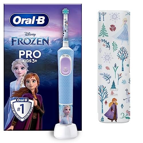 Oral-B Pro Kids Elektrikli Diş Fırçası Çocuk, Disney Frozen 1 Yumuşak Fırça, 1 Seyahat Çantası, Zamanlayıcı ve Titreşim, Şarj Edilebilir Pil, 4 Çıkartma, 3 Yaş ve Üstü