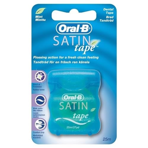 Oral-B Saten diş ipi, 25 m, diş için plak çıkarıcı, taze temiz his, saten benzeri dokulu geniş bant, rahat kavrama, nane yeşili