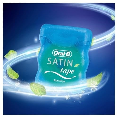 Oral-B Saten diş ipi, 25 m, diş için plak çıkarıcı, taze temiz his, saten benzeri dokulu geniş bant, rahat kavrama, nane yeşili