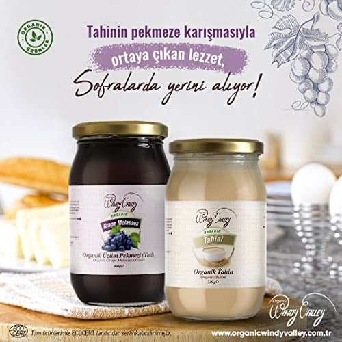 Organic Windy Valley Üzüm Pekmezi & Tahin/ECOCERT Sertifikalı (460gr + 300gr)