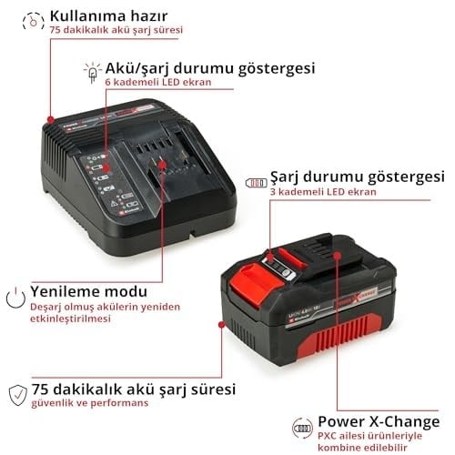Orijinal Einhell Akü ve Şarj Cihazı Başlangıç Kiti Power X-Change (Akü, Li-Ion, 18 V, 4.0 Ah akü ve hızlı şarj cihazı, tüm Power X-Change cihazları ile uyumlu) - 4512042
