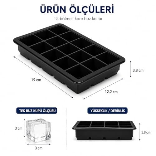 Orret Home 2 Adet Kare Buz Kalıbı, 15 Bölmeli Çok Amaçlı Buz Küpü Kalıbı, Kolay Serbest Bırakma Özelliği, Kahve ve Ev Yapımı İçecekler için İdeal Dondurucu Kalıpları (2 Adet)
