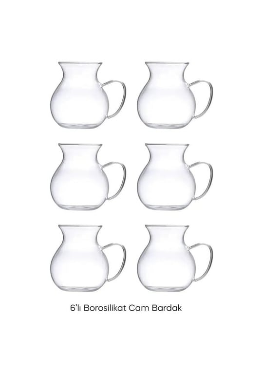 Orret Home Keyfi Ala 6lı Borosilikat Cam Çay Bardağı Seti, 200ml Termisil Kupa, Şık ve Dayanıklı, Çay Vakti için İdeal (6 Adet)