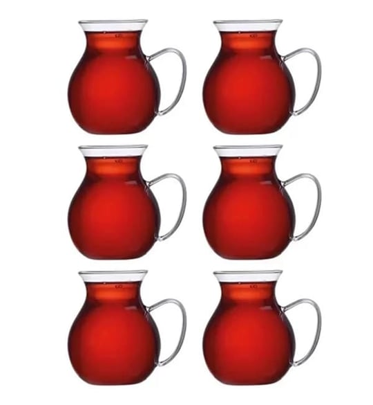 Orret Home Keyfi Ala 6lı Borosilikat Cam Çay Bardağı Seti, 200ml Termisil Kupa, Şık ve Dayanıklı, Çay Vakti için İdeal (6 Adet)