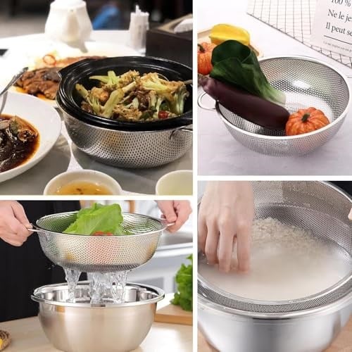 Orret Home Paslanmaz Çelik Ayaklı Çift Kulplu Süzgeç – Mutfak İçin Metal Sebze, Meyve ve Pirinç Yıkama Süzgeci, Dayanıklı Ayaklı Metal Süzek (28 Cm) - Bedenler: 22 Cm, 25 Cm, 28 Cm, 31 Cm