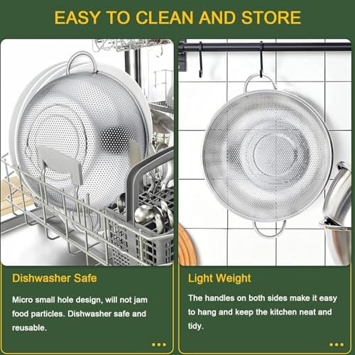 Orret Home Paslanmaz Çelik Ayaklı Çift Kulplu Süzgeç – Mutfak İçin Metal Sebze, Meyve ve Pirinç Yıkama Süzgeci, Dayanıklı Ayaklı Metal Süzek (28 Cm) - Bedenler: 22 Cm, 25 Cm, 28 Cm, 31 Cm