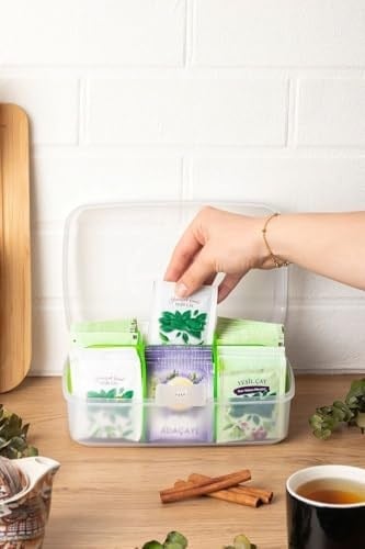 Orret Home Şeffaf Kapaklı Kilitli 6 Bölmeli Çay Kutusu, Paket Çay Saklama Kutusu, Çay Organizer Kutusu, Mutfak Çay Düzenleyici, Bölmeli Çay Saklama Kabı