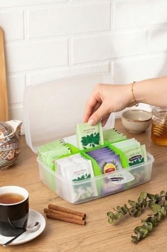 Orret Home Şeffaf Kapaklı Kilitli 6 Bölmeli Çay Kutusu, Paket Çay Saklama Kutusu, Çay Organizer Kutusu, Mutfak Çay Düzenleyici, Bölmeli Çay Saklama Kabı