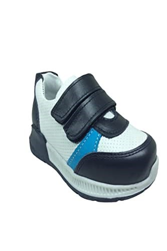 Ortopedika Raduno Bebe Erkek Çocuk Spor Ayakkabı Lacivert-Beyaz-Turkuaz1 Cırtlı% 100 Deri Anatomik