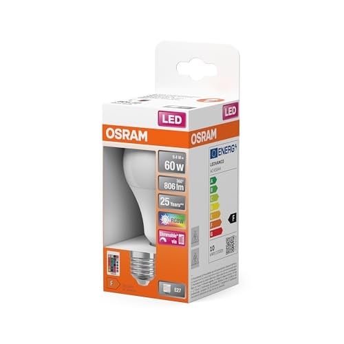 OSRAM STAR+ RGBW LED lamba E27 tabanlı, RGB renkleri uzaktan kumanda ile değiştirilebilir, 9 W, klasik ampul şekli, 60 W ampul için yedek, mat, LED retrofit RGBW lambalar uzaktan kumandalı, tek paket