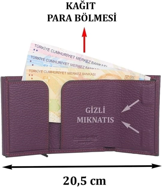Otamatik Mekanizmalı Kartvizitlik Mıknatıslı Banknot Para Bölmeli Kartlık
