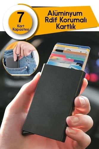 Otomatik Mekanizmalı Alüminyum Kredi Kartlık RFID Koruma Siyah