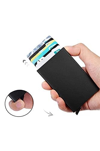 Otomatik Mekanizmalı Alüminyum Kredi Kartlık RFID Koruma Siyah