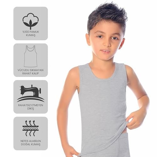 ÖTS Premium 5’li Erkek Çocuk Atlet - Hediye Kutulu, %100 Pamuk, Ultra Yumuşak Kumaş, Rahat Kalıp,Etiketsiz ve Kaliteli Çocuk İç Giyim