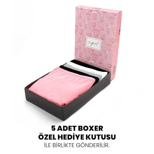 ÖTS Premium 5’li Kız Çocuk Boxer - Hediye Kutulu, Pamuklu Kumaş, Ultra Yumuşak, Esnek Kalıp, Etiketsiz Tasarım,Kaliteli İnce Bel Lastik Tayt