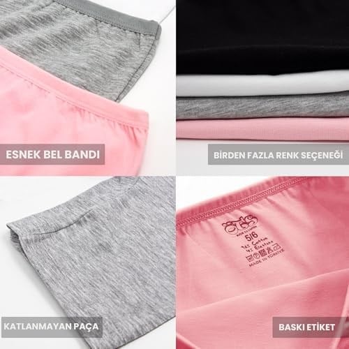 ÖTS Premium 5’li Kız Çocuk Boxer - Hediye Kutulu, Pamuklu Kumaş, Ultra Yumuşak, Esnek Kalıp, Etiketsiz Tasarım,Kaliteli İnce Bel Lastik Tayt